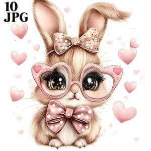 10 lindos conejitos, conejos, Pascua, acuarela, diario basura, descarga digital, manualidades de papel, uso comercial imagen 1
