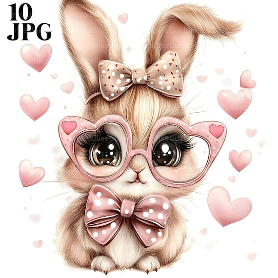 10 Cute Bunny Clipart, Rabbit Clipart, Easter Clipart, Watercolor Clipart, Junk Journal, Digital Download, Paper Craft, Commercial Use