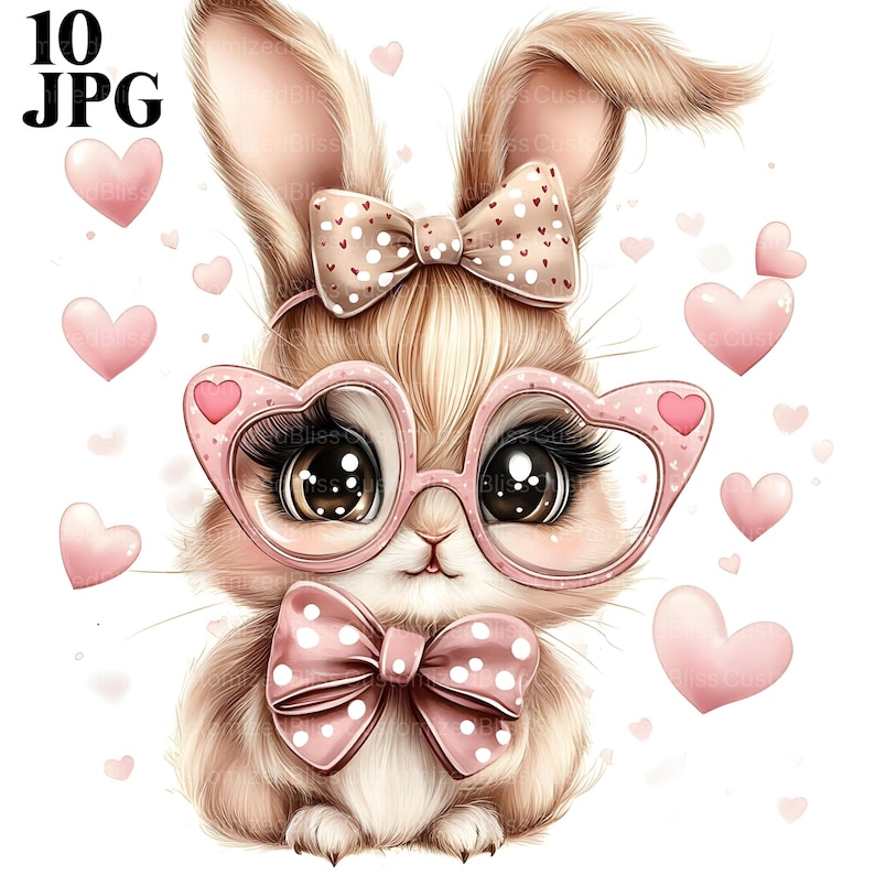 10 lindos conejitos, conejos, Pascua, acuarela, diario basura, descarga digital, manualidades de papel, uso comercial imagen 1