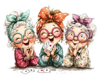 29 Funny Card Game Clipart, Poker Clipart, Senior Ladies Clipart, Senior Women Art, Old Ladies Humor, Grandma Clipart, Quirky Ladies JPG