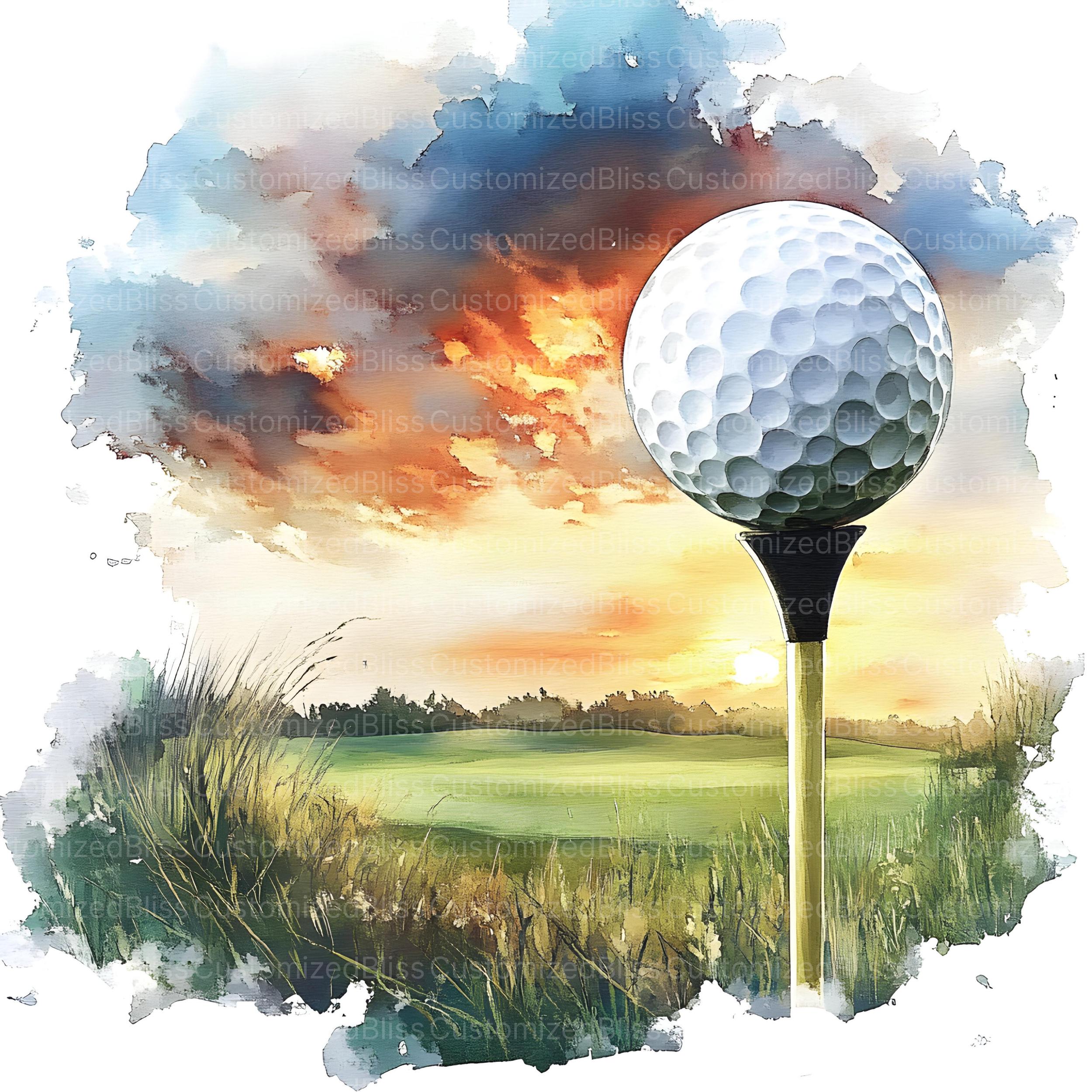 15 枚の水彩画ゴルフ クリップアート、ゴルフのイラスト、ゴルフボール