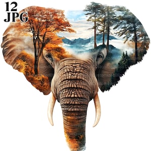 Clipart di elefante etereo, bundle di clipart di elefante mistico, 12 JPG di alta qualità, fauna selvatica eterea, arte fantasy, stampabili per uso commerciale