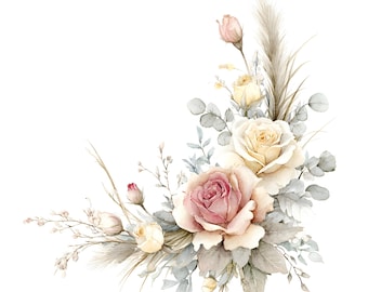 31 Watercolor Floral Corner Clipart, Flower Border Clipart, Wildflower Clipart, Botanical Clipart, Floral Clipart Bundle, Wedding Floral JPG