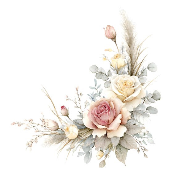 31 Watercolor Floral Corner Clipart, Flower Border Clipart, Wildflower Clipart, Botanical Clipart, Floral Clipart Bundle, Wedding Floral JPG
