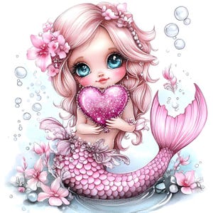 Mermaid Clipart, Heart Clip Art, Valentine's Day, Cute Mermaid Clipart ...