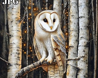 20 Barn Owl on Birch Branch Clipart, Barn Owl Clipart, High Quality JPGs, Watercolor Clipart, Junk Journal, Digital Download, Paper Craft