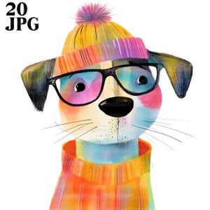 Lot de 20 cliparts chien mignon, clipart chien original, chiot drôle, animaux lunatiques, clipart animaux drôles, téléchargement numérique, Junk Journal, JPG