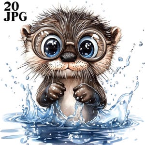 20 cliparts loutre avec des lunettes, fourrure duveteuse et jeux d'eau, loutre mignonne, clipart Animal, fichiers JPG de haute qualité, journal indésirable, téléchargement numérique