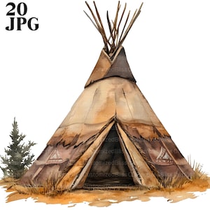 20 Indianerzelt Tipi Clipart, Native American Zelt Clipart, hochwertige JPG, Aquarell Clipart, Junk Journal Digital Download Papierhandwerk
