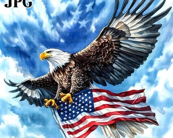 Patriotic American Eagle Clipart, 20 High Res Watercolor JPGs for Junk Journaling, Scrapbooking, Card Making, Digital Download, USA Clipart