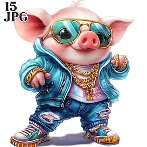 15 Coole Schwein Clipart, Hip Hop Stil Schwein, Tanzen Clipart, Tier Clipart, Aquarell Clipart, Junk Journal, Digital Download, Papiermodelle