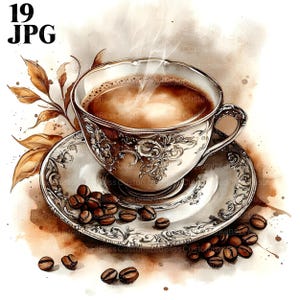 19 cliparts café, images café, clipart grains de café, fichiers JPG de haute qualité, clipart aquarelle, Junk Journal, téléchargement numérique, créations en papier
