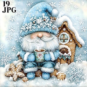 19 Christmas Gnome Clipart, High Quality JPGs, Watercolor Winter Gnome, Cute Gnomes, Gnome Artwork, Winter Holidays, Christmas Graphics