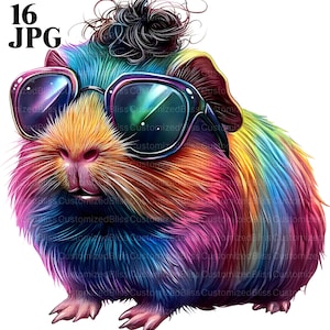 16 Rainbow Guinea Pig Cute Baby Animal Clipart, Guinea Pig Clipart, High Quality JPGs, Watercolor Clipart, Junk Journal, Digital Download