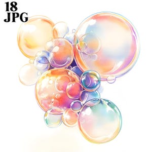 18 Clipart di bolle di sapone, Immagini di bolle, JPG di alta qualità, Clipart di acquerelli, Diario di spazzatura, Download digitale, Lavoretti di carta, Stampabili