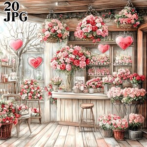 Clipart Boutique Saint-Valentin, 20 fichiers JPG aquarelle haute résolution, journalisation indésirable, fabrication de cartes, téléchargement numérique, Saint-Valentin, Clipart coeur