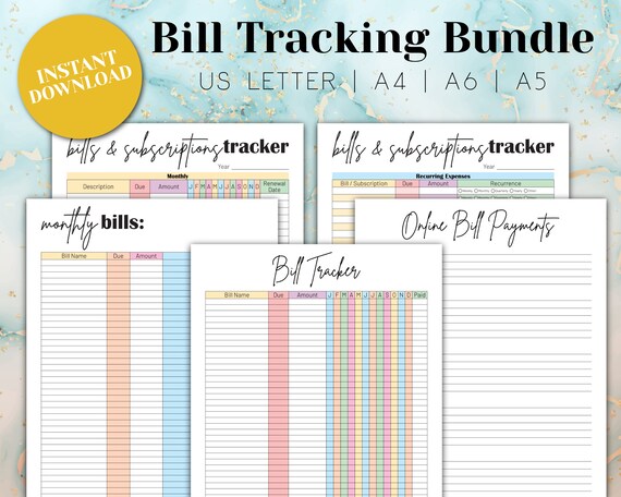 Bill Tracker Printable Bundle Bill Tracker Digital Download - Etsy
