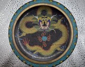 Antique Chinese Cloisonné Censer Bowl with 5 Toed Imperial Dragon Flaming Pearl c1890 Fine Handmade Oriental Enamel Bowl 6 Inch