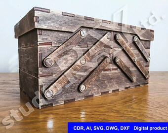 Dubbelt utdragbar 3-stegslåda Laserskurna filer Digital produkt