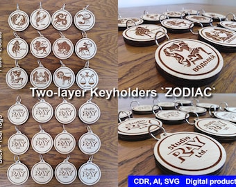 Nyckelring "ZODIAC" Laserskurna filer Digital produkt