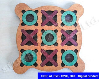 Laserskuret Tre-i-tack-spel: CNC-vektorfiler (digital produkt)