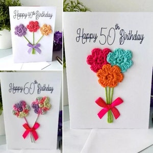 Carte d'anniversaire faite main, carte du 50e anniversaire, carte d'anniversaire fabriquée à la main, cartes d'anniversaire pour femmes