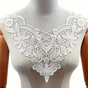 White Lace V-Neckline Applique: Dress Trimming