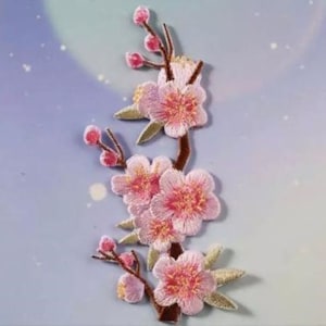 Cherry Blossom Iron-on Patch, Embroidered Flower Applique, Clothes Patches, Decorative Patch