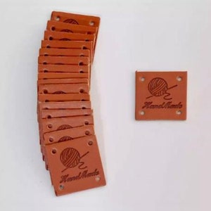 10 x Square Faux Leather Labels, Tags for Sewing, Clothing Labels, Craft Labels