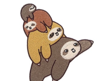 Large Sloth Family Iron-On Patch, Embroidered Applique