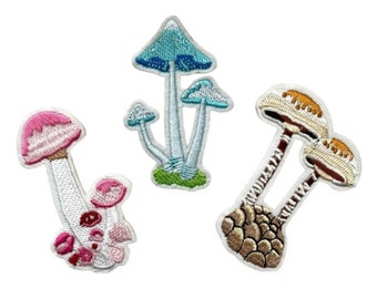 Mushroom Iron-on Patch,  Embroidered Mushrrom Applique, Fabric Mushroom Patch