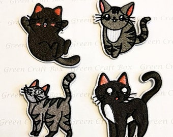 Cat Iron-on Patch, Embroidered Cat Applique, Black Cat Iron-on Patches, Clothes Patches