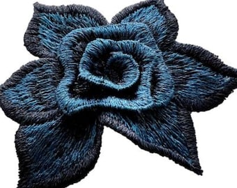 3D Embroidered Blue Rose Applique: Sew-On Flower Patch (8.2cm)
