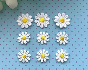 10 x White Daisy Flowers, Tiny Sew-on Embroidered Daisies, Daisy Appliqués