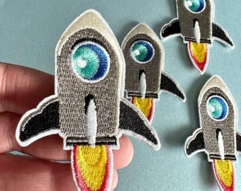 Space Rocket Iron-on Patch, Embroidered Rocket Applique, Clothes Patches