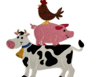 Large Farm Animal Iron-on Patch, Embroidered Applique, Embroidered Farm Animal Patch
