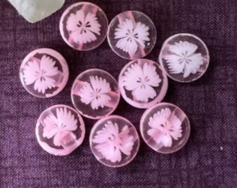 8 x Daisy Flower Buttons, 14mm Round Buttons, 12mm Buttons, Pink Buttons