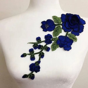 3D Embroidered Blue Flower Applique: Sew-On Corsage (30cm)