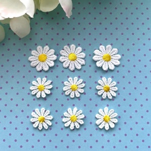10 x White Daisy Flowers, Tiny Sew-on Embroidered Daisies, Daisy Appliqués
