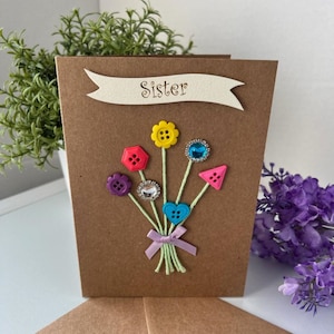 Handmade Greetings Card, Sister Birthday Card, Button Birthday Card