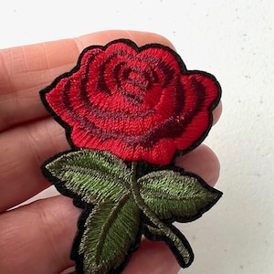 Red Rose Embroidered Iron-on Patch (6.2cm x 4.7cm)