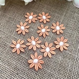 10 x Orange Daisy Flowers, Sew-on embroidered patch, Daisy Appliqués