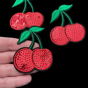 チェリーページ Cherries Glitter Patch Fruit Sparkle Glitter Patch Cherry