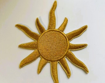 Gold Sun Iron On Patch, Bright Star, Clothes Patches, DIY Embroidery
