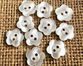 Pearly White Flower Buttons: 15mm Craft Buttons, Set of 10