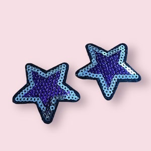Purple Sequin Star Iron-on Patches - Set of 2