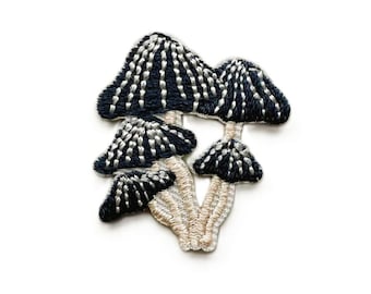Tiny Mushroom Iron-On Patch: Embroidered Fabric Applique (3.4cm x 3.3cm)
