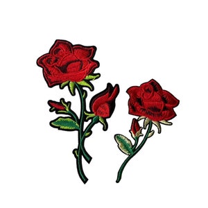 Red Rose Iron-on Patch, Embroidered Flower Applique, Embroidered Floral Patch