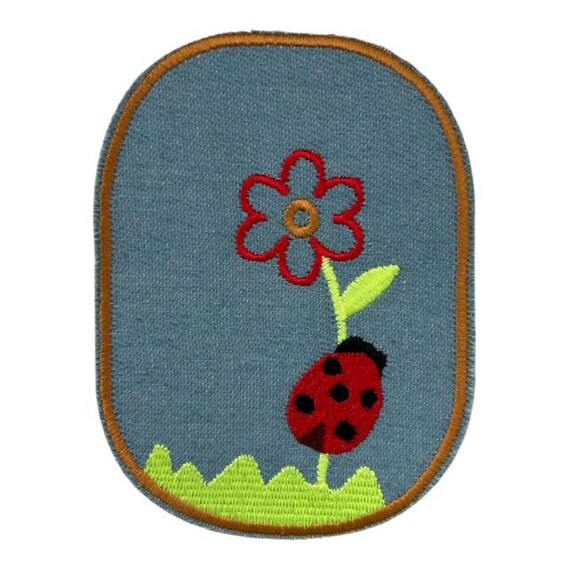 Embroidered Denim Iron-on Patch: Floral Ladybug Appliqué - Etsy