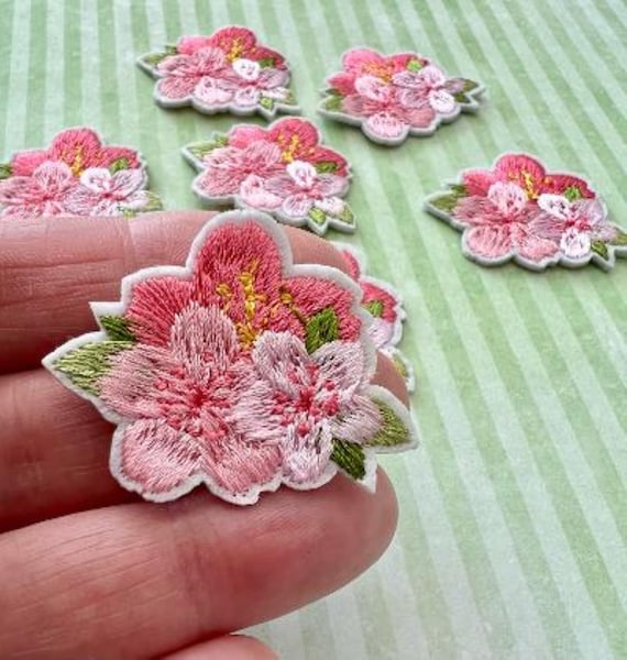 Pink Cherry Blossom Iron-on Patch, Embroidered Flower Applique, Decorative  Flower Patches